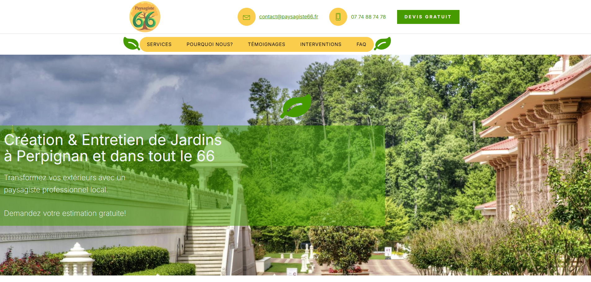 Capture d'écran de site pour paysagiste sur desktop - faismonsitepro.fr