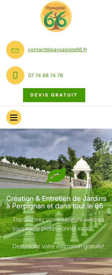 Capture d'écran de site pour paysagiste sur mobile - faismonsitepro.fr